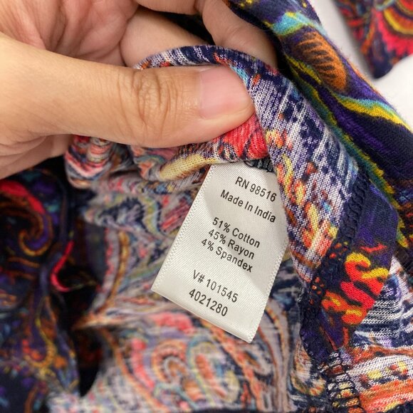 Coldwater Creek Wrap Top size 1X Multi Color Artsy Paisley Stretch Boho Festival - Picture 8 of 10
